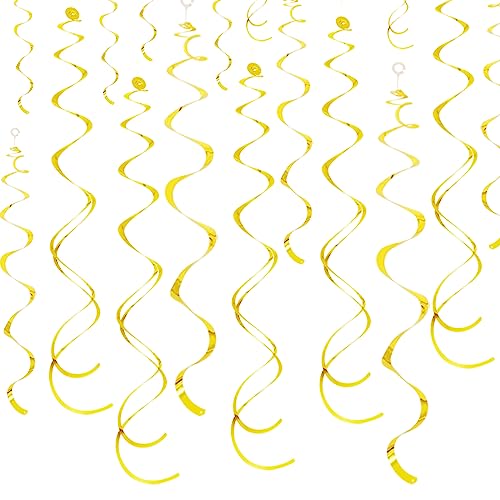 Image of Gold Ceiling Swirl Foil Decorations Hanging Plastic Streamer Themed Swirl Party Decoration for Wedding Thanksgiving Day Graduation Celebration, Pack of 28