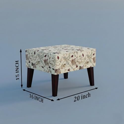 Image of Wooden Wing Chair with Ottoman Stool | Wingback for Living Room | High Density Foam | Accent Chair for Seating, Home Decor Furniture | (Ivory Vine, with Ottoman)