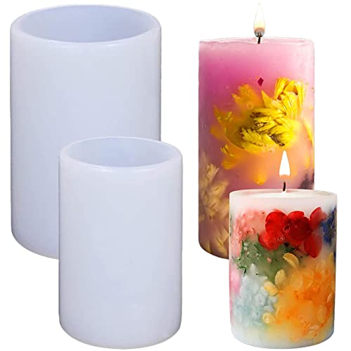 Tiruiya Lot de 2 moules cylindriques en silicone pour fabrication de bougies en résine époxy Cover