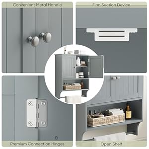 Smuxee Grey Bathroom Cabinet Wall Mounted with Towels Bar, Bathroom Medicine Cabinet with 2 Door Adjustable Shelves, Over Toilet Cabinet for Bathroom Laundry Room Kitchen Smuxee Grey Bathroom Cabinet Wall Mounted with Towels Bar Bathroom Medicine Cabinet with 2 Door Adjustable Shelves Over Toilet Cabinet for Bathroom Laundry Room Kitchen