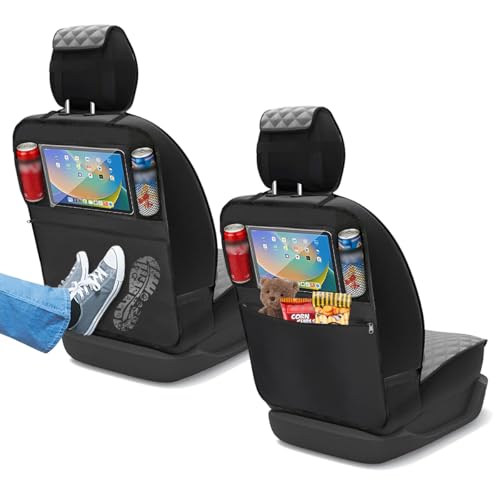 Byfoyif 2 Pcs Protection Dossier Siège Voiture avec Pochette de Rangement, Protège Siège Arrière Voiture avec Boucle et Sangle Réglable, Protection de Dossier de Sièges Auto Anti-Tache, pour Véhicule