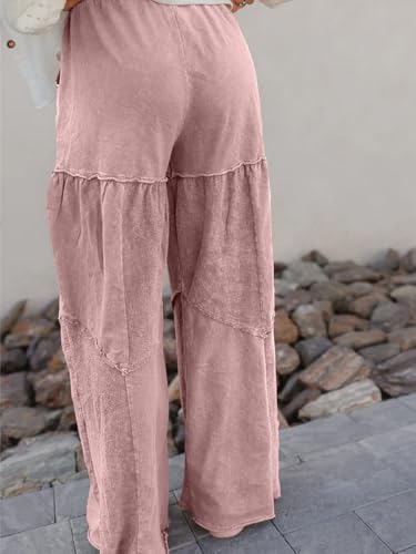 Women's Wide Leg Pants Drawstring High Waist Baggy Patchwork Trousers Casual Straight Sweatpants with Pockets3