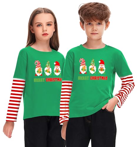 Image of Remimi Unisex Kids Christmas Long Sleeve Shirt Xmas Print Stripe Shirts 2-12 Years