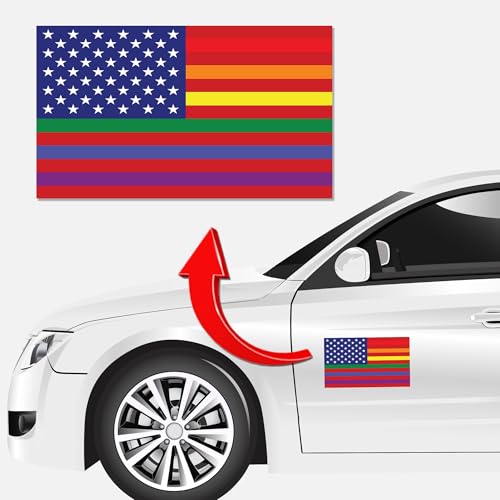 Image of Magnet Me Up Gay Pride LGTBQ Rainbow American Flag Car Magnetic Decal, 7x12 Inches, Heavy Duty Automotive Vinyl Magnet for Car, Truck, SUV, in Support of LGBTQ, Fade Resistant