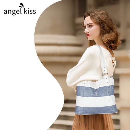 Image of Angel Kiss Hobo Shoulder Purses for Women Large Soft Washed PU Leather Stripe Crossbody Handbags