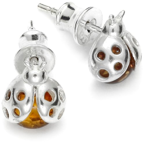 Preisvergleich Produktbild InCollections Damen-Ohrstecker 925 Sterlingsilber mit Bernstein, Marienkäfer