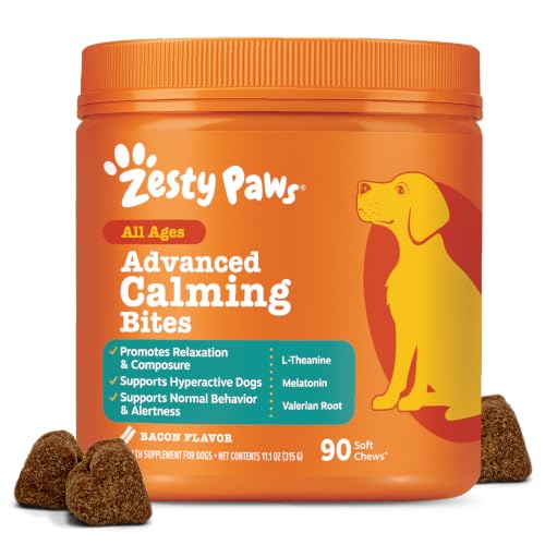 Zesty Paws Advanced Calming Chews for Dogs - Melatonin for Dogs for Everyday Stress Relaxation Composure and Separation - Bacon Flavor 90 Count