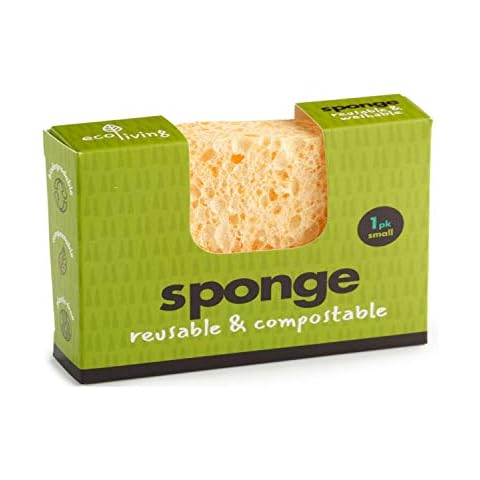 ecoLiving Compostable Sponge (Made from Cotton, Wood Pulp & Flax ) - No Plastic Eco Washing up Sponge Kitchen - with Scrub Non Scratch, Biodegradable (Single Wavy Sponge) Cover