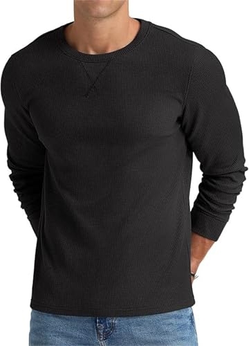 Chemises gaufrées à col rond et manches longues pour homme, chemises gaufrées à manches longues pour hommes, hauts décontractés en tricot, Ddp-1, S
