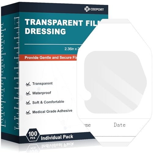 Ceeport Transparent Film Dressing 2.36 x 2.75 100 Packs Packs Waterproof Adhesive Patches for IV Shield Tattoo Aftercare Shower & Swim Cover Securing Secondary Dressings