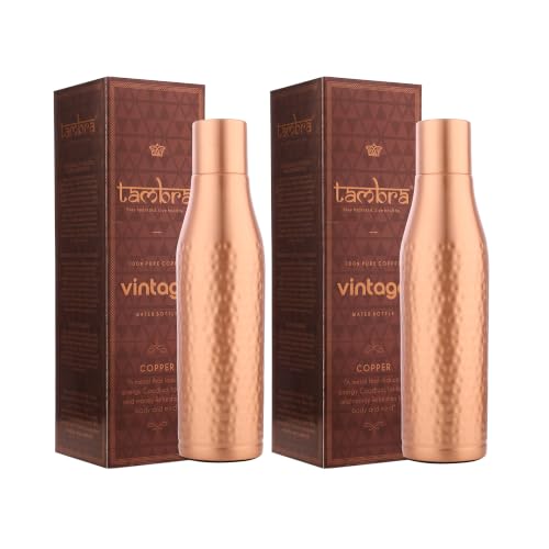 Image of Tambra Pure Copper Wine Diamond Water Bottle with Advanced Leak Proof Protection and Joint Less With Matt Finish Look | Ayurveda and Yoga Health Benefits | (950 ml, Pack of 2)