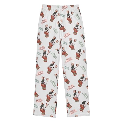 ZZXXB Christmas French Bulldog Boys Long Pants Soft Trousers Elastic Waist Kids Lounge Bottoms with Pockets S-XL