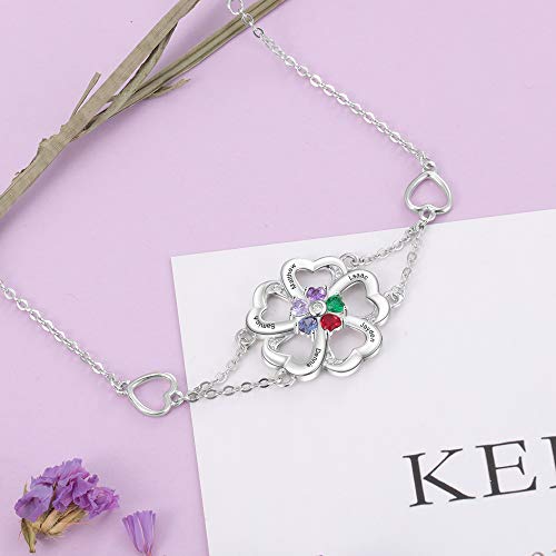 Kaululu Personalized Simulated Birthstone 5 Name Anklet Custom Bracelet For Women Girls Mothers Day (Style 5) #TOP4