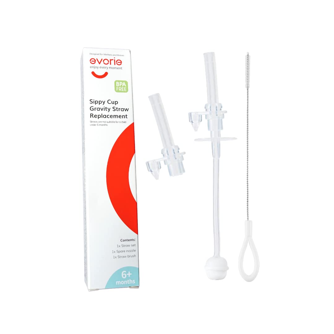 Evorie 360 Weighted Straw Replacement for 7 Oz Sippy Cup, Includes Straw Cleaning Brush and Spare Nozzle (Pack of 1)