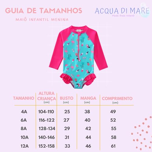 Acqua di Mare Maiô Menina Manga Longa Proteção UV 50+ (BR, Idade, 4 Anos, Rosa e Azul)