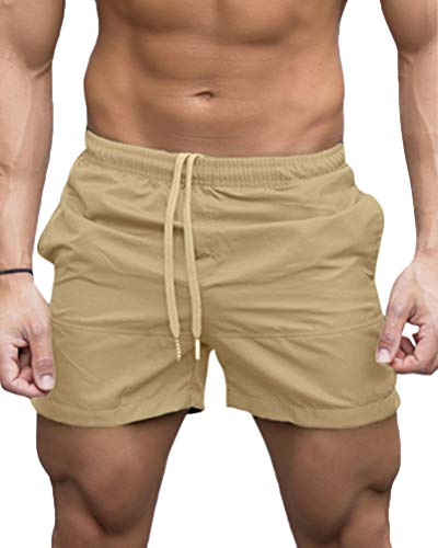 Onsoyours Herren Badehose Freizeit Badeshorts Schnelltrocknend Sommer Beachshorts Strand Shorts Lose Trainingshose mit Verstellbarem Tunnelzug Badepants Z Khaki X-Large