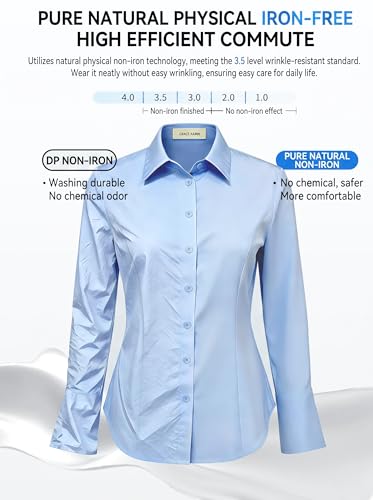 GRACE KARIN Womens Button Down Shirts,Long Sleeve Collared Dress Shirt,Wrinkle-Free Work Blouse Office Tops Khaki XL — view 5