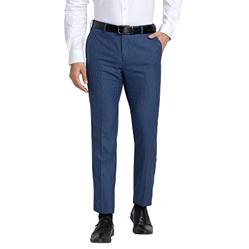 Image of Raymond Men's Polyviscose Blend Checks Pattern Slim Fit Flat Front Formal Trouser