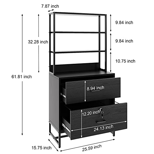 Jehiatek File Cabinets For Home Office With Lock 2 Drawer, Office Organization And Storage, Large Vertical Filing Cabinet With Bookshelf, Sturdy, Durable, Easy To Assemble And Clean (Black) #TOP1