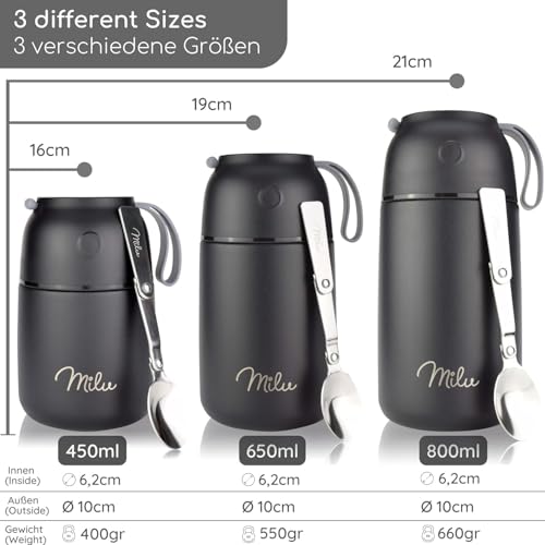 Image of Milu Thermal Container for Food I 450 ml I Stainless Steel Warming Container with Spoon, Thermal Mug Food, Thermal Lunch Box, Adults, Thermal Box Soups, Food Container Rose Gold, 450 ml