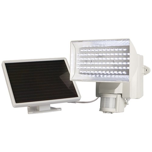 Maxsa 40225 Solar-Powered Security Floodlight, Motion-Activated 80 LED Outdoor Safety Light, Off-White