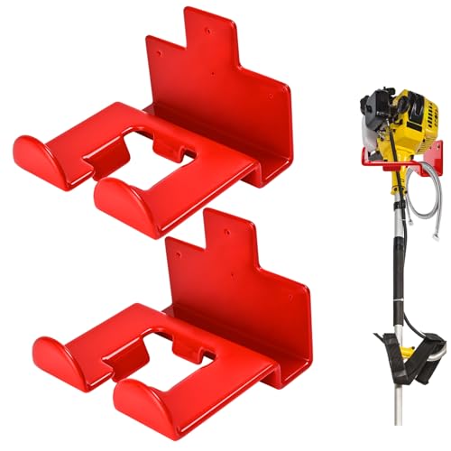 FVNANL Garage Organization Weedeater Hanger Garage Organizer Trimmer Rack, Wall Mount Garden Tool Organizer Heavy Duty Tool Hangers for Hedge Trimmer, Chainsaw and Leaf Blower (2 Pack, Red)
