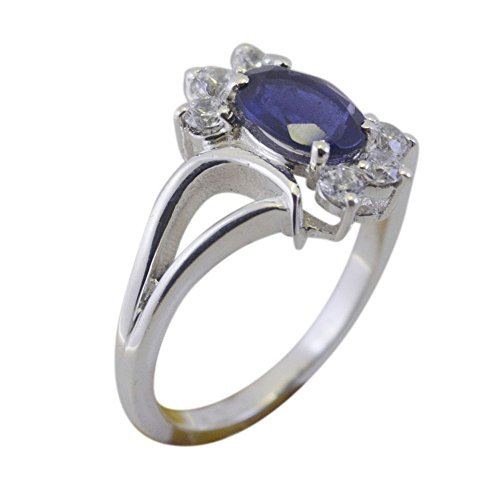 Bague iolite halo ovale argent bague de fiançailles anti ternissement