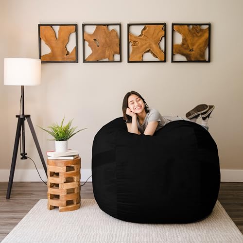 Image of Big Joe Fuf Large Foam Filled Bean Bag Chair with Removable Cover, Black Plush, Soft Polyester, 4 feet Big