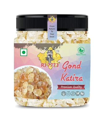RJ 7773 Organic Gond Katira Tragacanth Gum – Ayurvedic Heat Relief & Hydration Ingredient, Digestive Support, Fiber Rich Superfood for Drinks, Desserts (Gond Katira-500g)