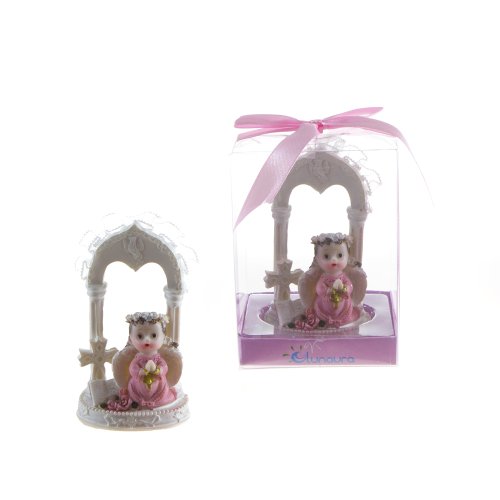 Lunaura Religious Keepsake - Set of 12 "Girl" Baby Angel in Praying Under Arch Favors - Pink