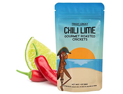 Tricky Cricky Edible Flavored Cricket Snacks for Humans - USA Grown - Unique & Healthy Gourmet Snacks for Adults - High Protein, Low Carb, Low Calorie Dried Edible Bugs for People - Chili Lime - 1 Oz