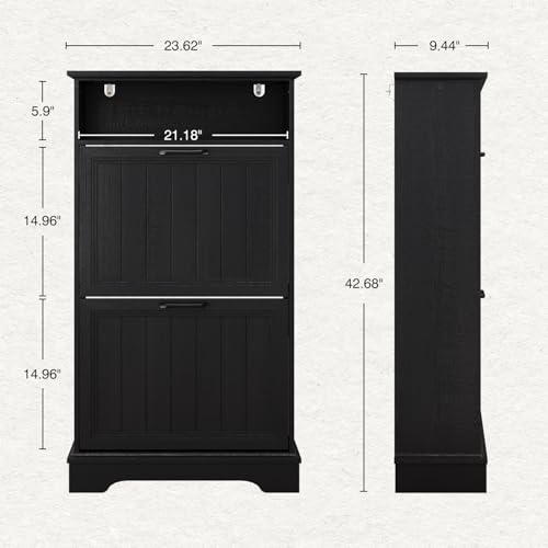 Image of 24 inch W Hidden Shoe Storage Cabinet with 2 Flip Drawers & Open Storage