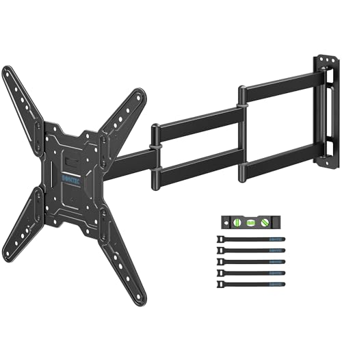 BONTEC TV Wall Mount for 2665 Inch Flat and Curved Screens with 37.4 Inch Long Extension Full Motion Swivel Design Heavy Duty Bracket for Corner or Monitor Setup Max VESA 400x400 Holds 77 lbs