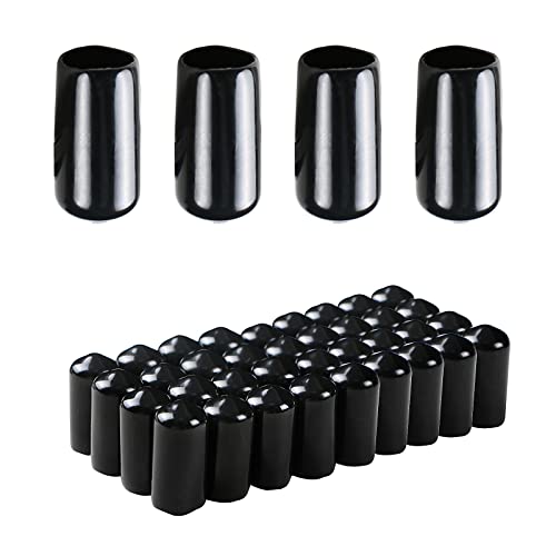 Image of Rubber Round End Cap Cover 3 /8 Inch (9.5mm) Screw Thread Protectors PVC Flexible Tubing Pipe Protective Bolt Screw Thread Protector Safety Cover | for Pipe Post Tubing Rod Cover 50 Pcs (Black)