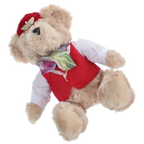 KOMBIUDA Oso de Peluche Azafata de Avión de 22 Cm, Muñeco de Felpa Suave y Algodón PP, Juguete Decorativo para Niñas y Obsequio de Fiesta, Muñeca de Oso para Juegos de rol