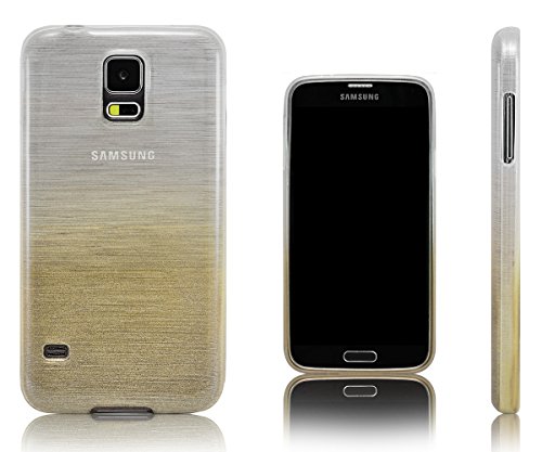 Xcessor Transition Color Flexible TPU Case for Samsung Galaxy S5 SM-G900. with Gradient Silk Thread Texture. Transparent/Gold