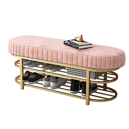 Taburete de terciopelo rosa elegante para el dormitorio y tocador 2