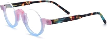 HEPIDEM Matte Multicolor Acetate Glasses Frame Women,Semi Rimless Round Optical Eyeglasses