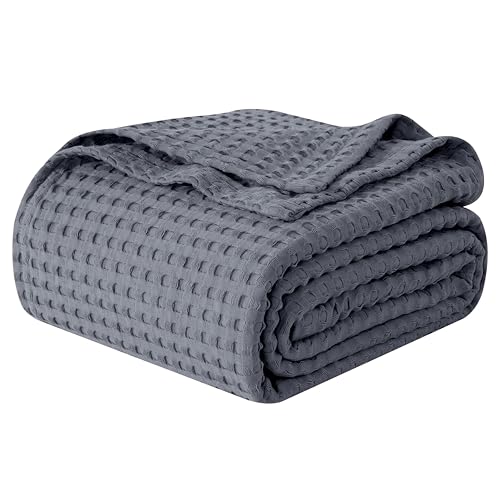 Image of Elegant Comfort Premium 100% Cotton Waffle Blanket - Lightweight Breathable Waffle Weave Bed Blanket - Soft and Warm All Season Blanket for Couch, Sofa and Bed, Queen Size 90x90 Inches, Gray