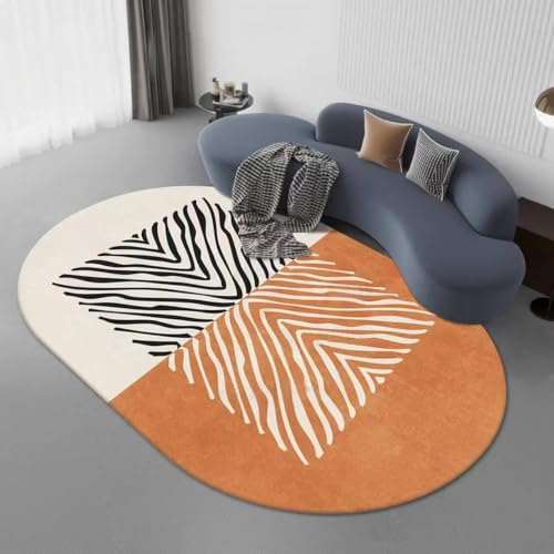 Alfombra ovalada de diseño minimalista moderno en colores crema y naranja de 80x140cm 2