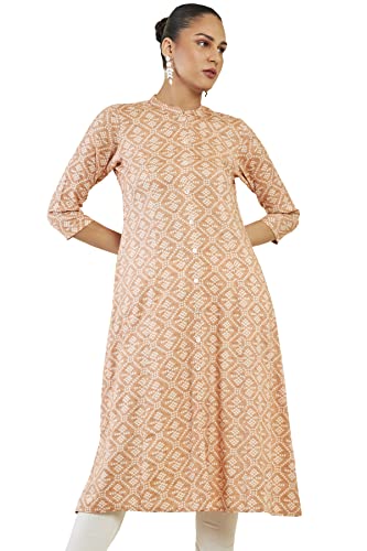 Image of Soch Women Peach Rayon Abstract A-Line Kurta