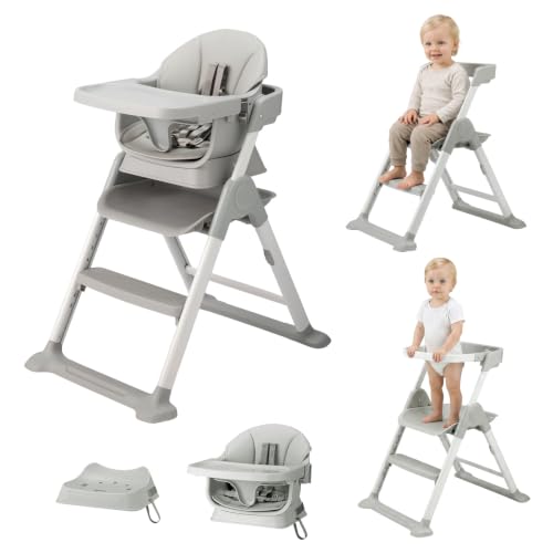 JOYMOR 6-in-1 High Chair, Convert to Booster Seat, Learning Tower, Gray