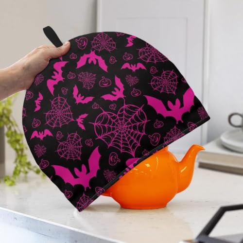 Image of Hudotybom Pink Bat Tea Cozy Teapot Cover Halloween Tea Pot Cosies 6 Cups Insulated Large Teapot Protective Cover for Kitchen Hallowee Decoration