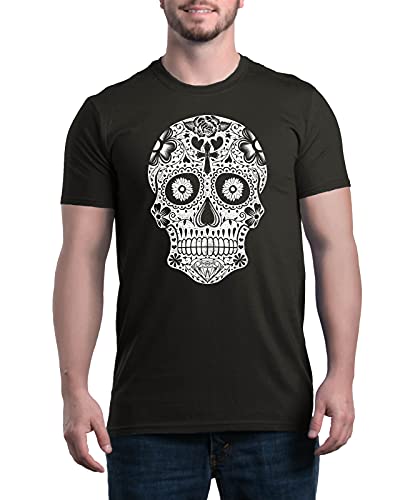 T-Shirt Day of Dead Gryeur Sugar Skull Noir et Blanc Taille XL pour Homme