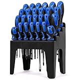 Stark USA 26-piece Screwdriver Stand Slotted Philips Pozi Star Organizing Set Magnetic Tip Screw Driver Rack, Blue/Black