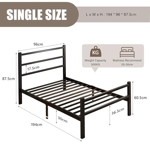 Feonase Single Bed Frame, Metal Platform Bed Frame, Single Beds Solid Bedstead Base With Headboard And Footboard, Sturdy Steel Construction, Under-Bed Storage, Easy Assembly, Noise Free, Black - 2