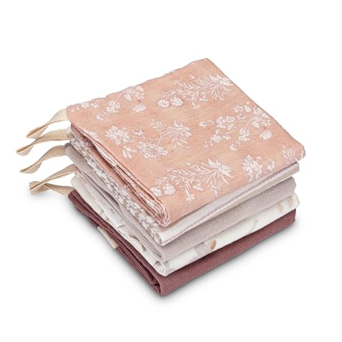 Image of Crane Baby Violet Wildflower Cotton Baby Washcloths, 100% Cotton Muslin Set of 5, Soft Baby Wash Cloths for Newborn Bath Essentials, Infant Face Cloths, Shower Gift For Babies, Newborn Bath Essentials