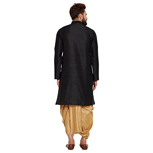 Image of SOJANYA (Since 1958 Men's Off-White and Gold Dupion Silk Dhoti Kurta Set