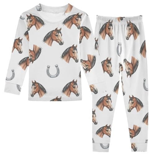 Pajama Sets Long Sleeve Horse Heads and Horseshoes Pattern Soft Comfy Sleepwear 2 Piece PJS 3-8T