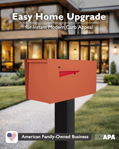 Image of Ilyapa Modern Mailbox for Outside Post Mount - Terracotta Heavy Duty Powder Coated Metal Mailbox, Waterproof Letter Box for Parcels